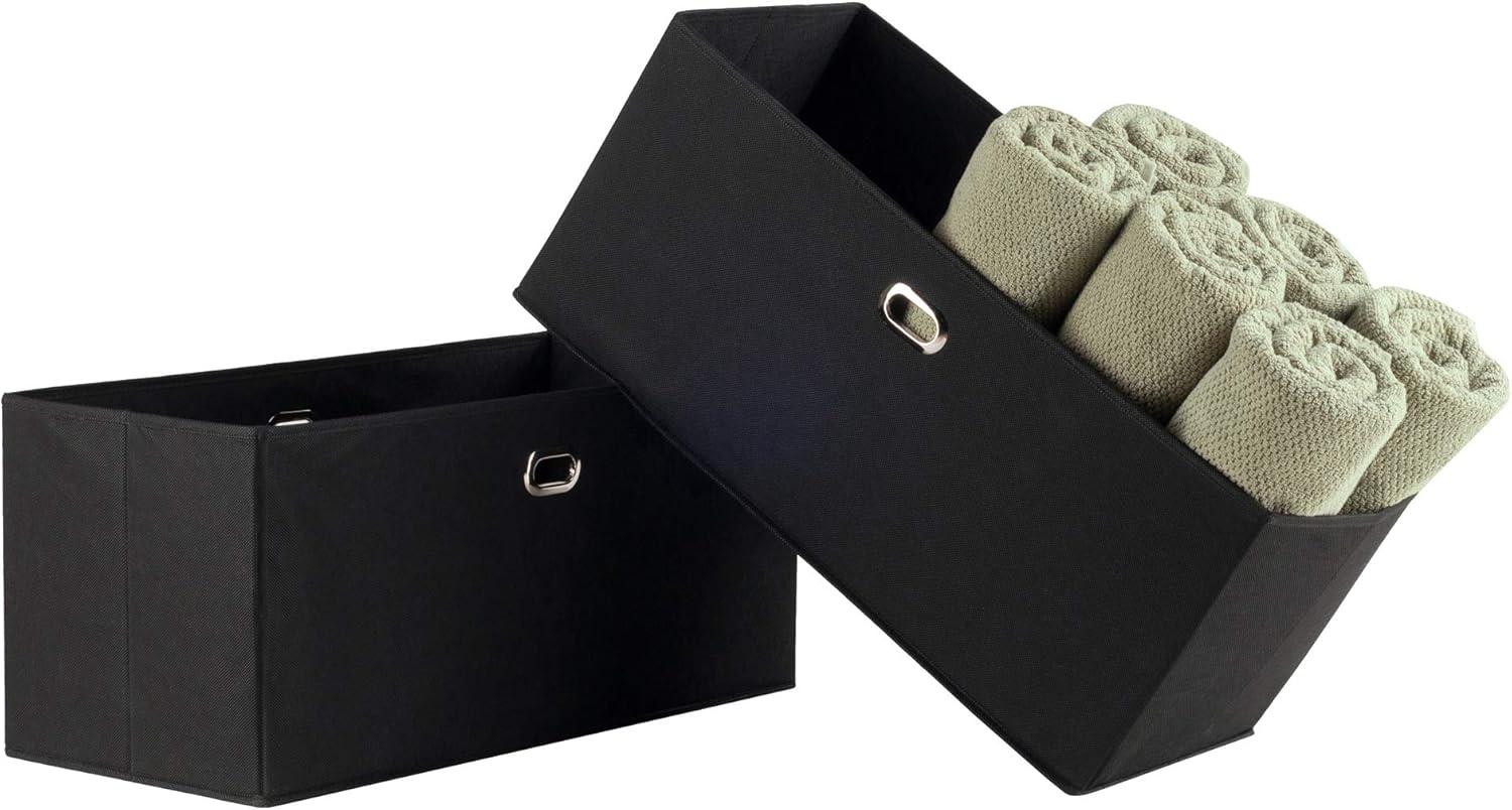 Decorative Basket Winsome Black: Foldable Fabric, Reinforced Chrome Handles, Fits 11" Cube Storage System