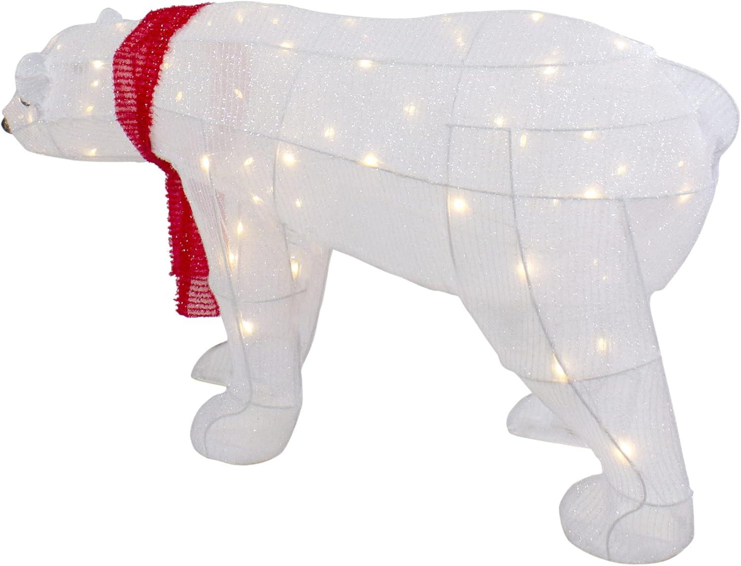 32" LED Lighted Tinsel Polar Bear Outdoor Christmas Decoration