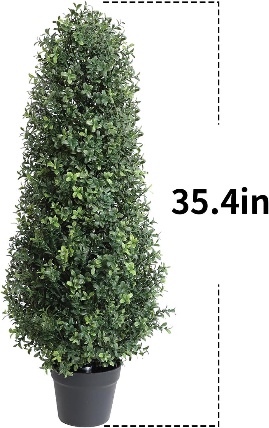 3ft Artificial Topiary Trees Set of 2, Faux Boxwood Tree for Outdoor Decor, Topiaries Plants Artificial Outdoors for Front Door Patio Garden C38