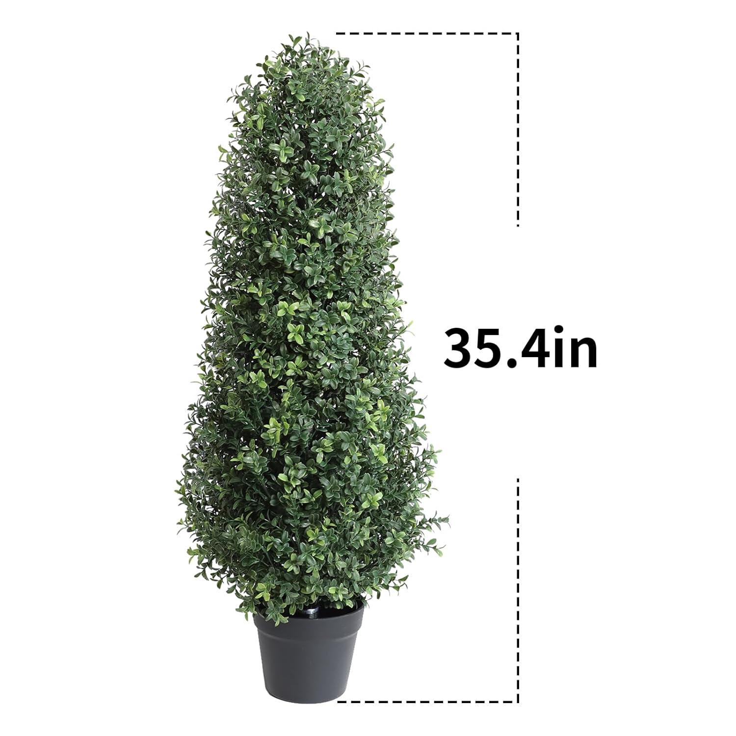 3ft Artificial Topiary Trees Set of 2, Faux Boxwood Tree for Outdoor Decor, Topiaries Plants Artificial Outdoors for Front Door Patio Garden C38