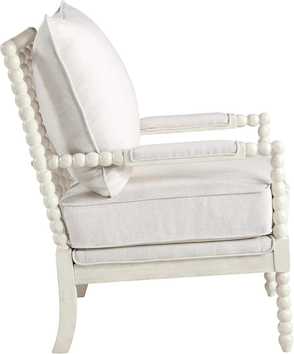 Kaylee Spindle Chair in Linen Beige Fabric with White Frame