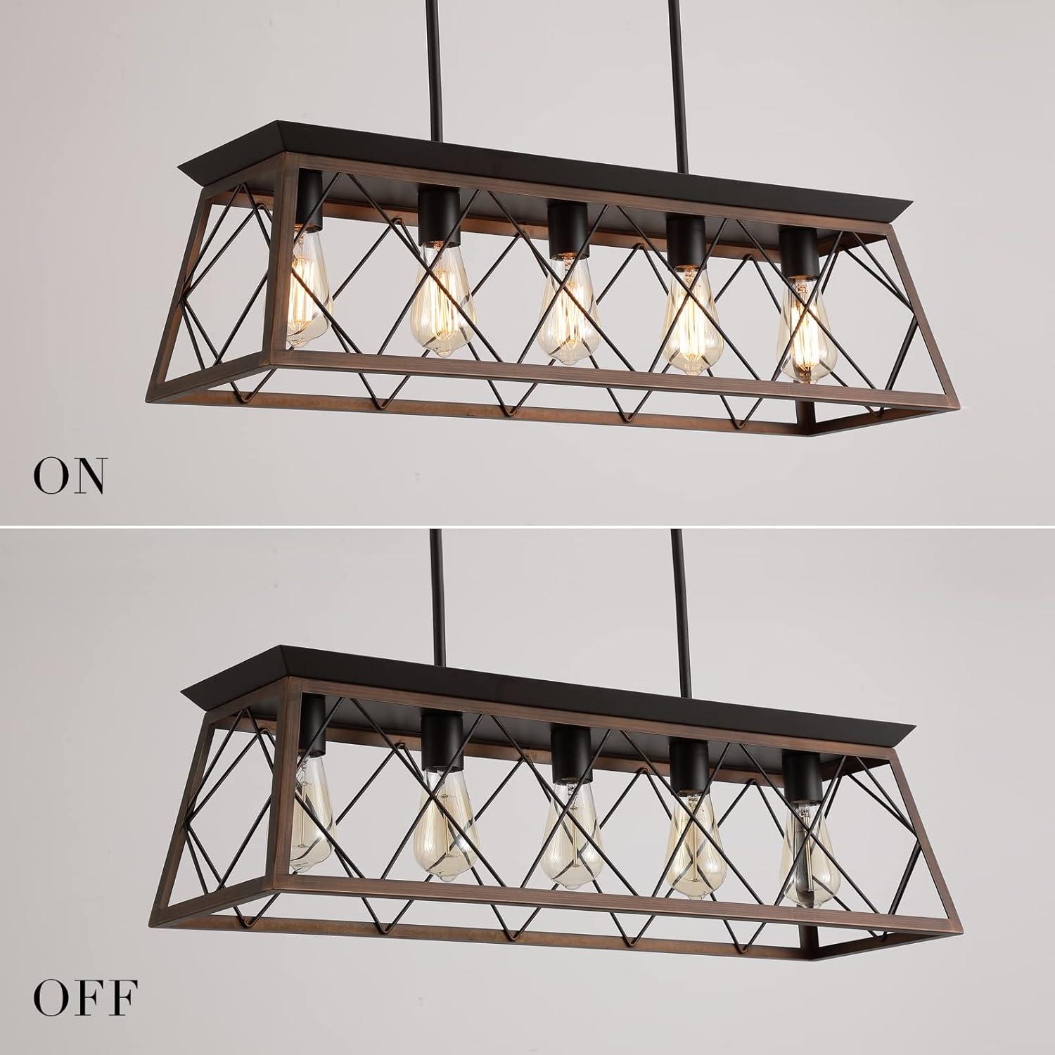 Progress Lighting Briarwood 5-Light Linear Chandelier, Antique Bronze, Faux-Painted Wood Enclosure