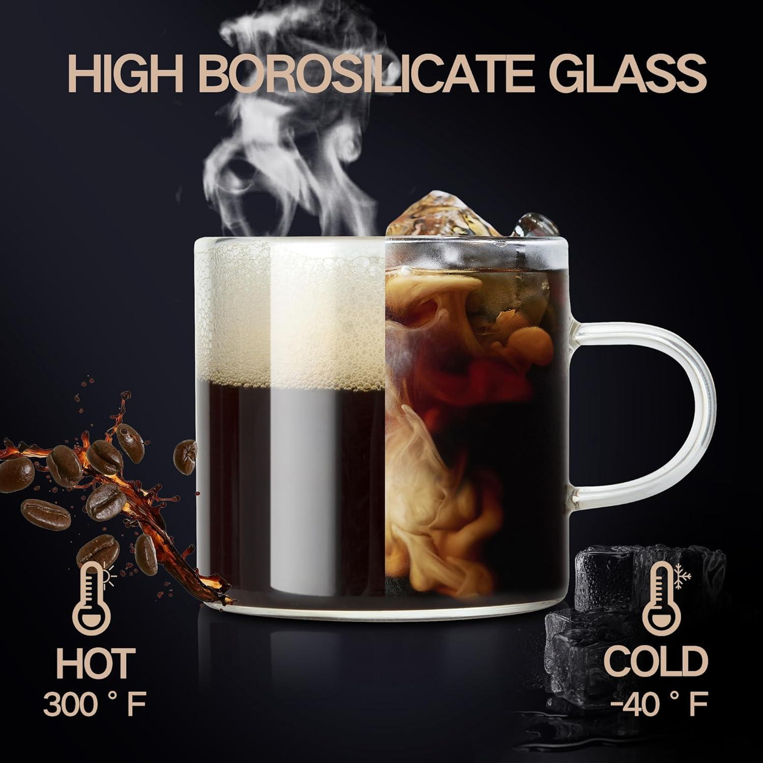 PARACITY Espresso Cups Set of 4, Insulated Espresso Accessories 4.3 OZ, High Borosilicate Espresso Shot Glass, Clear Glass Expresso Coffee Cup with Handle, Small Tea Cups