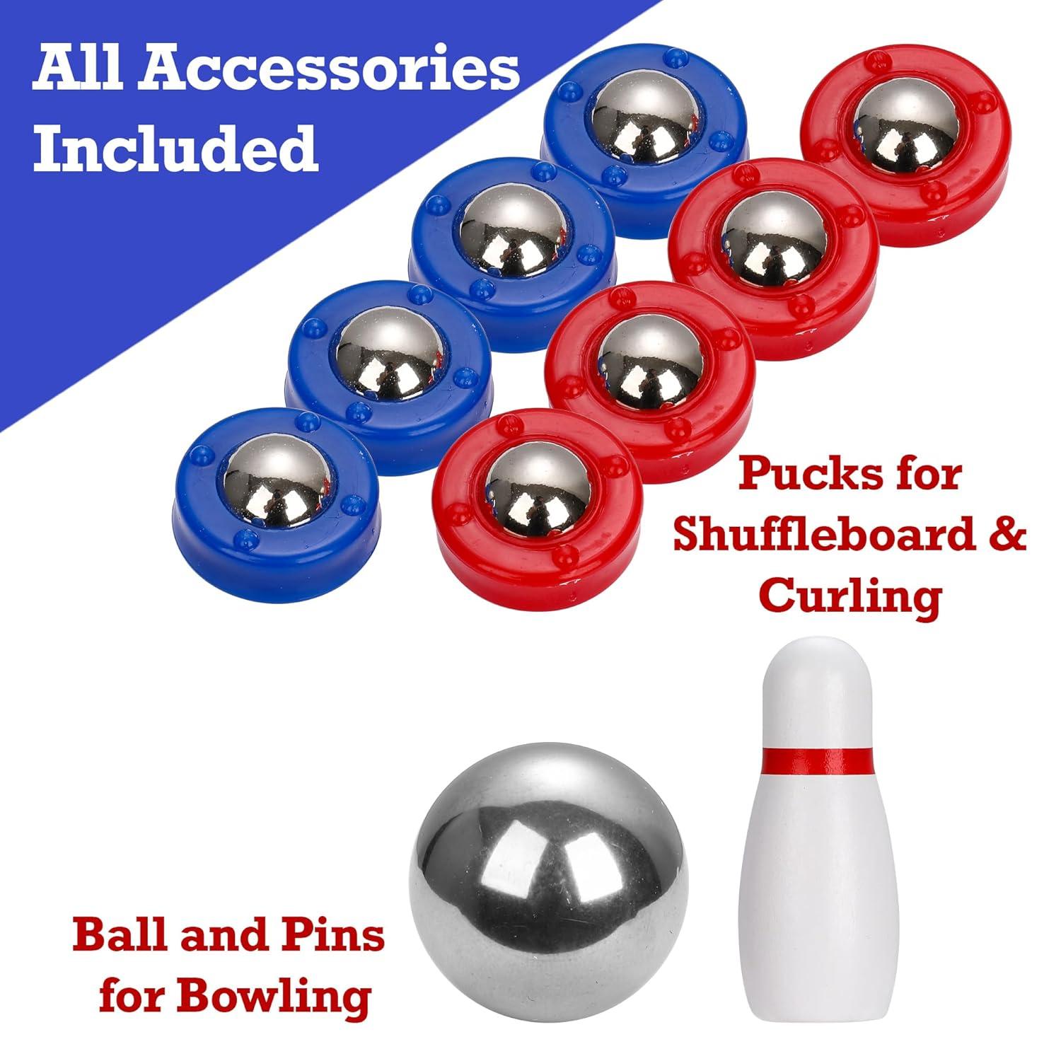 Sterling Games Tabletop Shuffleboard, Bowling and Curling 3 in 1 Combo Game Board Set for Kids and Family