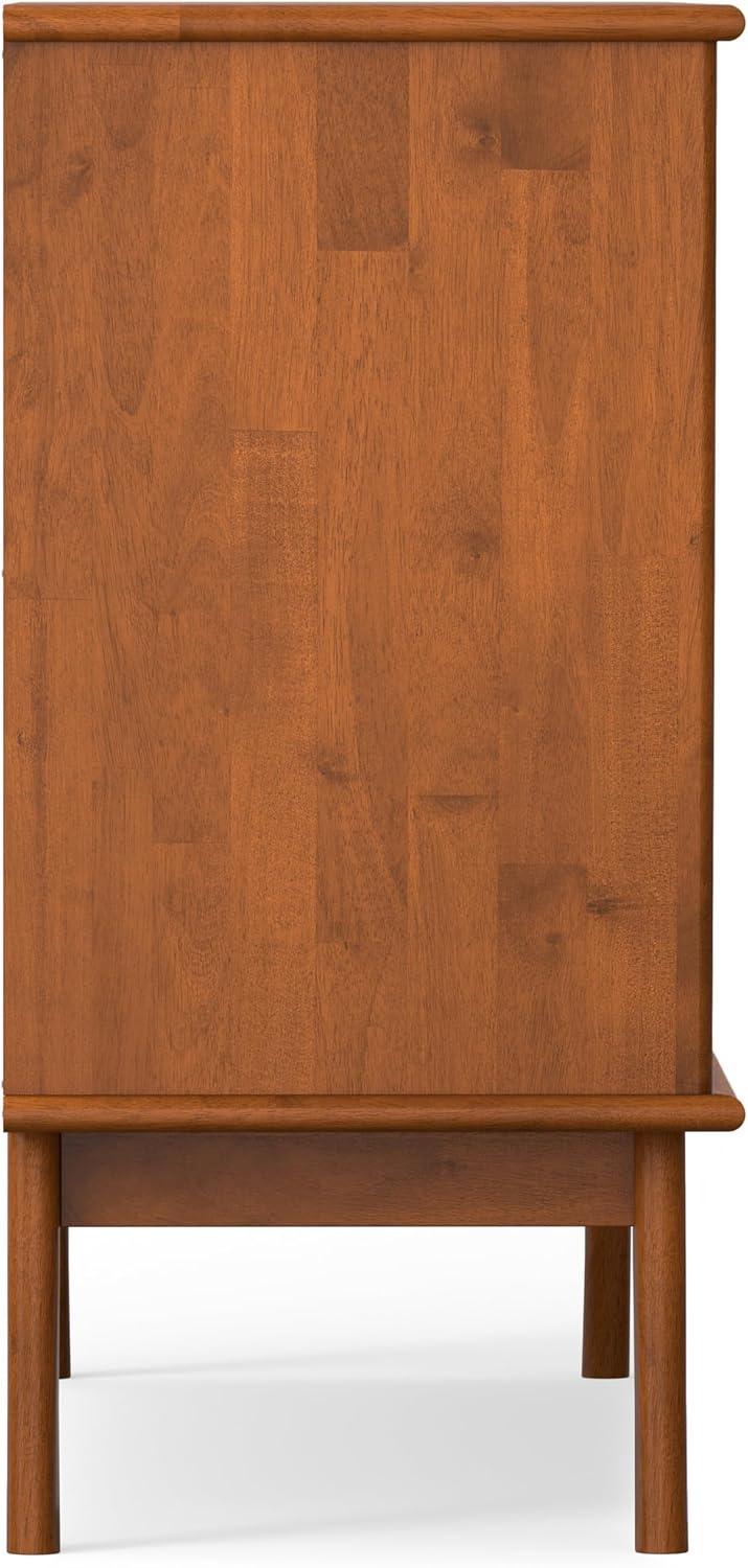 Simpli home Draper SOLID HARDWOOD and Rubberwood 50 inch x 17 inch Rectangle Mid Century Modern 3 Door Sideboard Buffet in Teak Brown