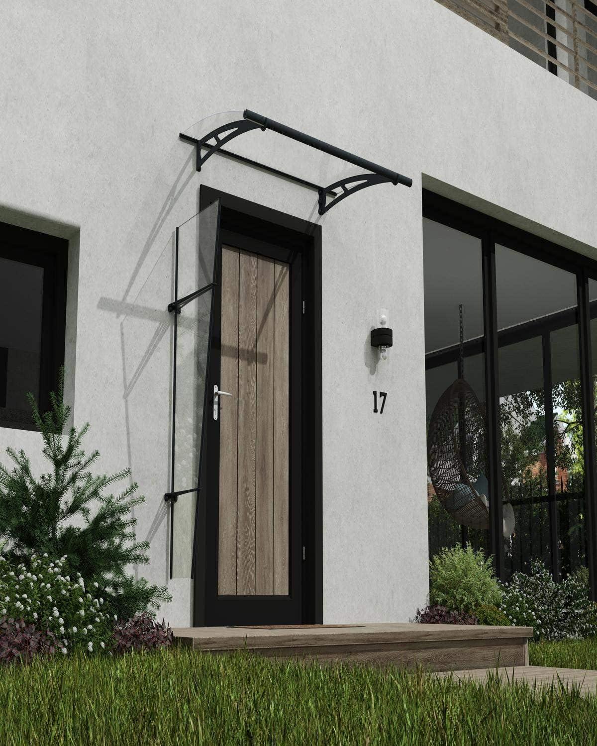 Modern Black and Clear Polycarbonate Door Awning with Metal Frame