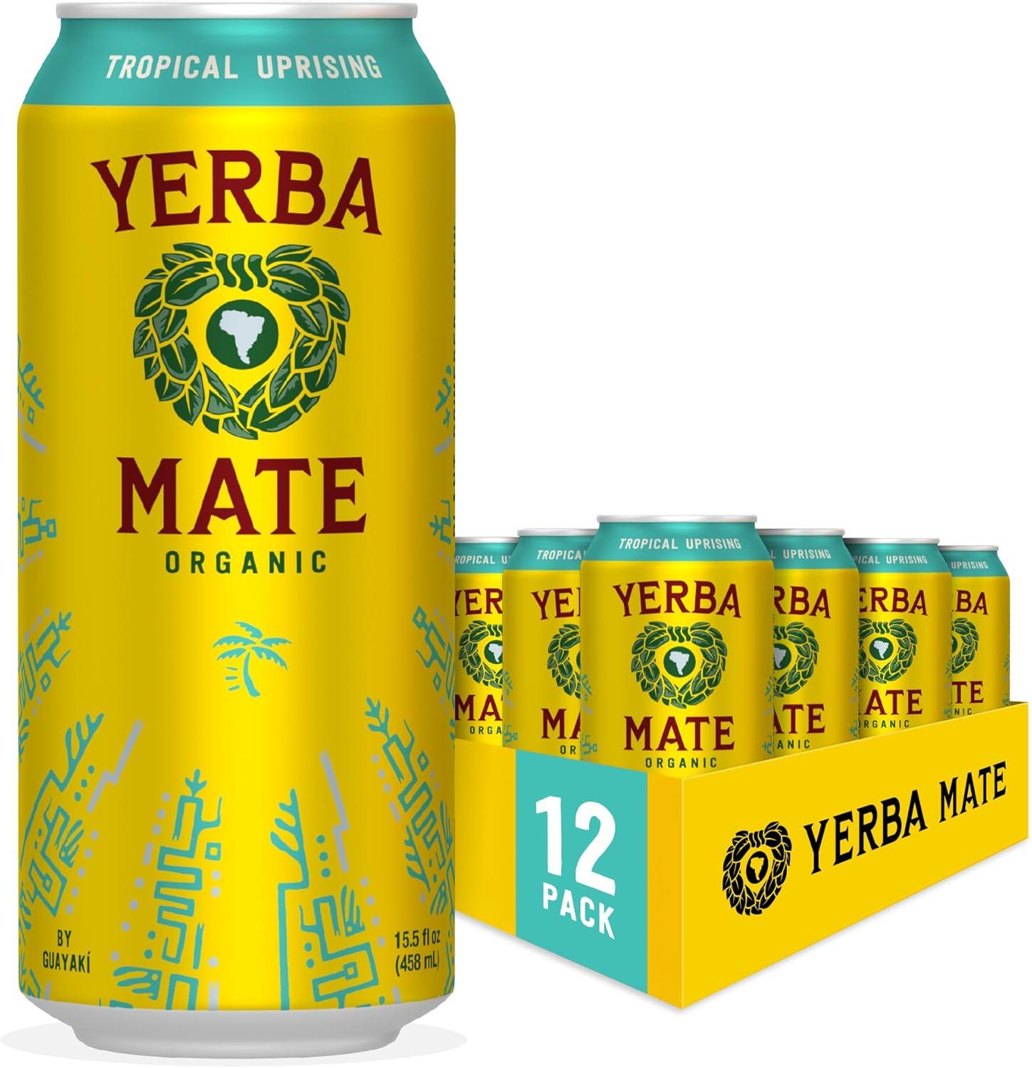 Guayaki Yerba Mate, Clean Energy Drink Alternative, Organic Tropical Uprising, 15.5oz (Pack of 12), 150mg Caffeine