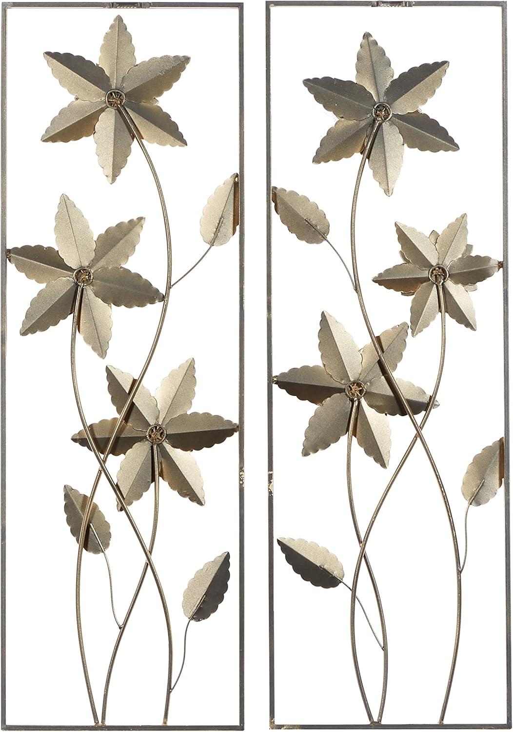 Elegant Gold Floral Metal Wall Sculpture Set, 12"W x 36"H