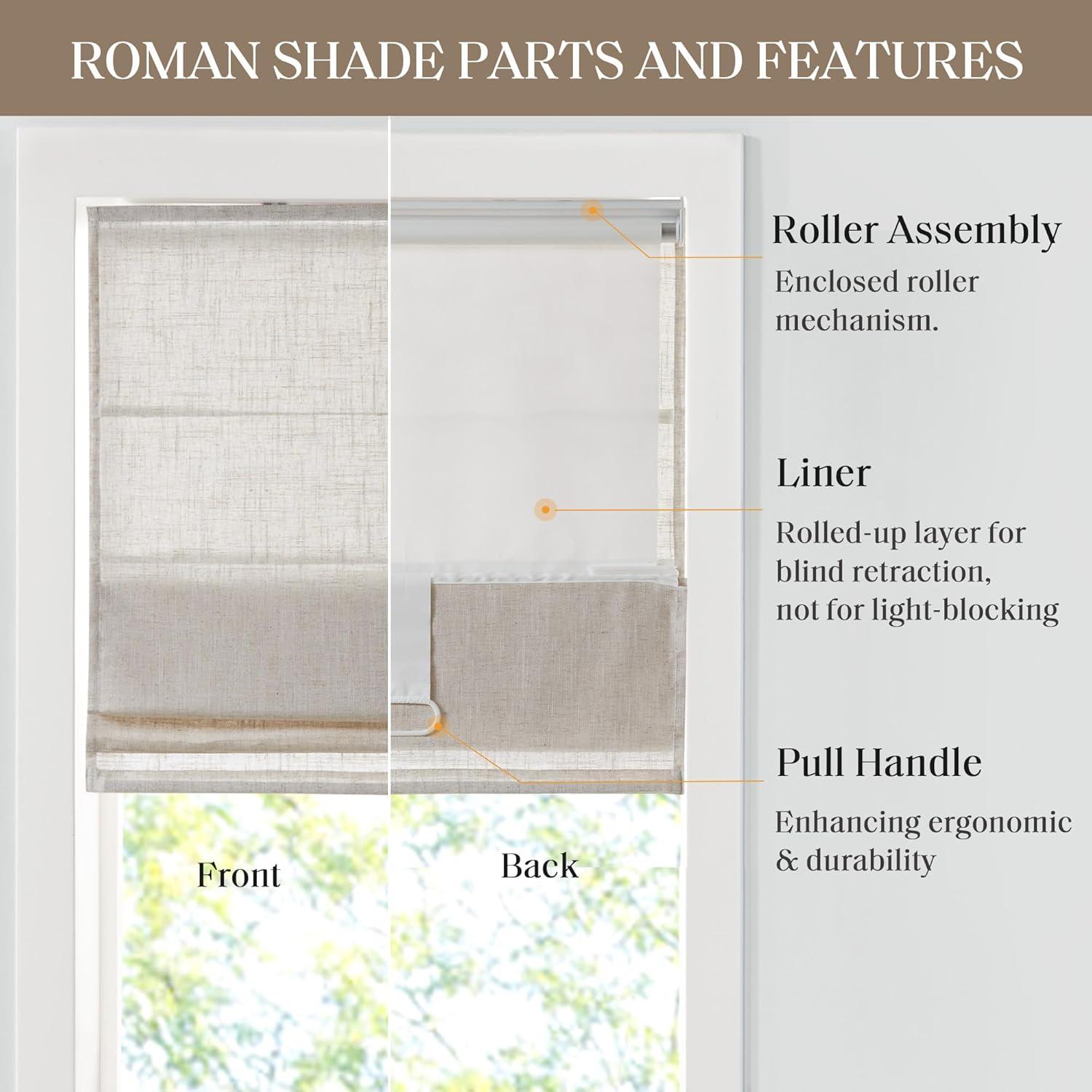 Madison Park Kyler Linen Blend Light Filtering Cordless Roman Shade in Natural, 34"x64"