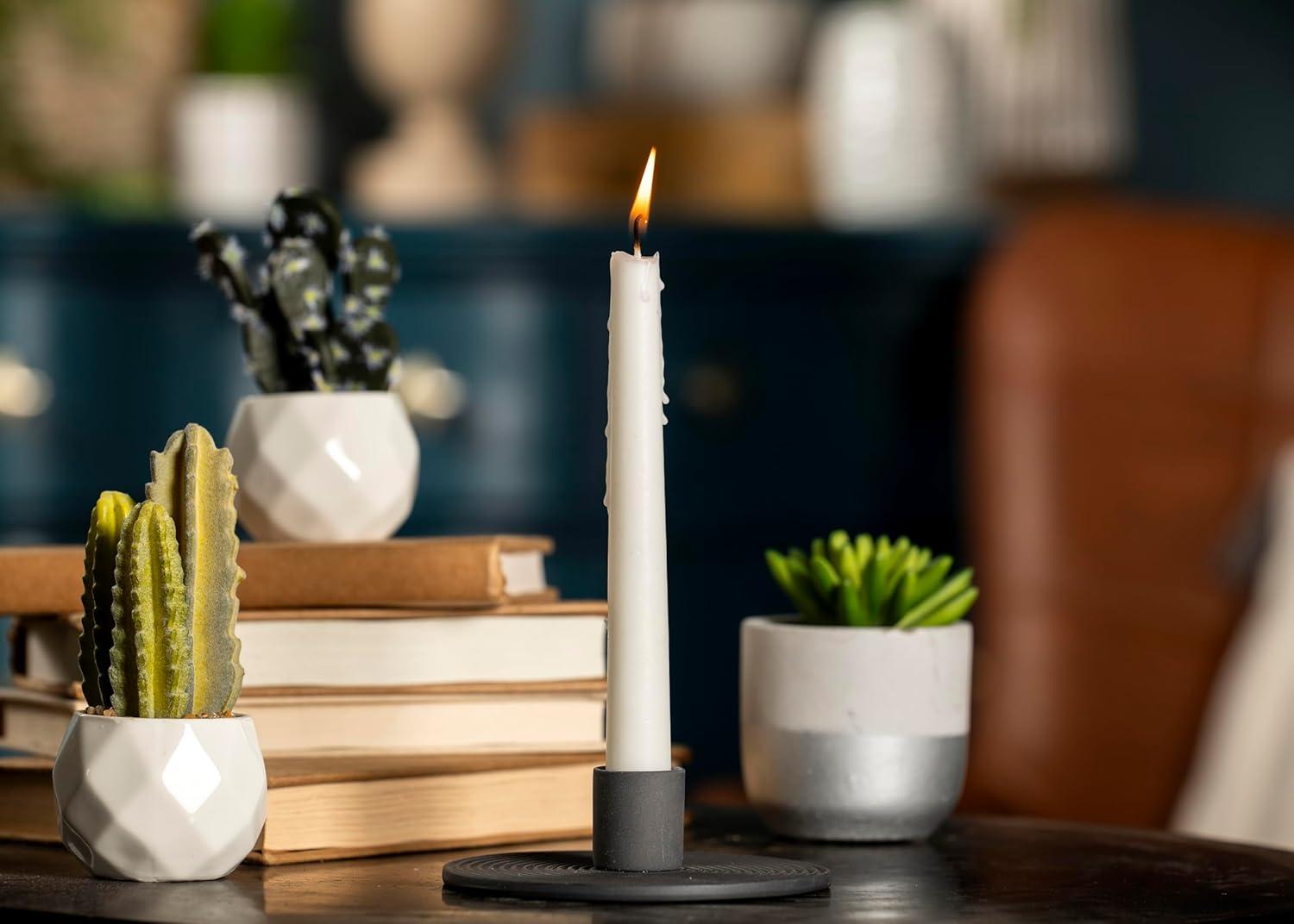 Elanze Designs Ribbed Ceramic , Mantle Decorations, Dining Table Centerpiece, Artisan, Candlestick Holder for Tapered Candles, Pack of 2, Black