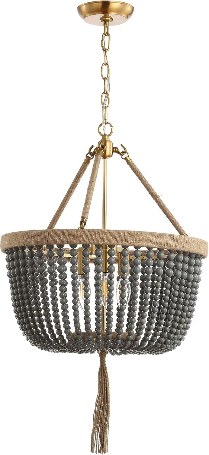 Gray Beaded Brass Bohemian Chandelier Light