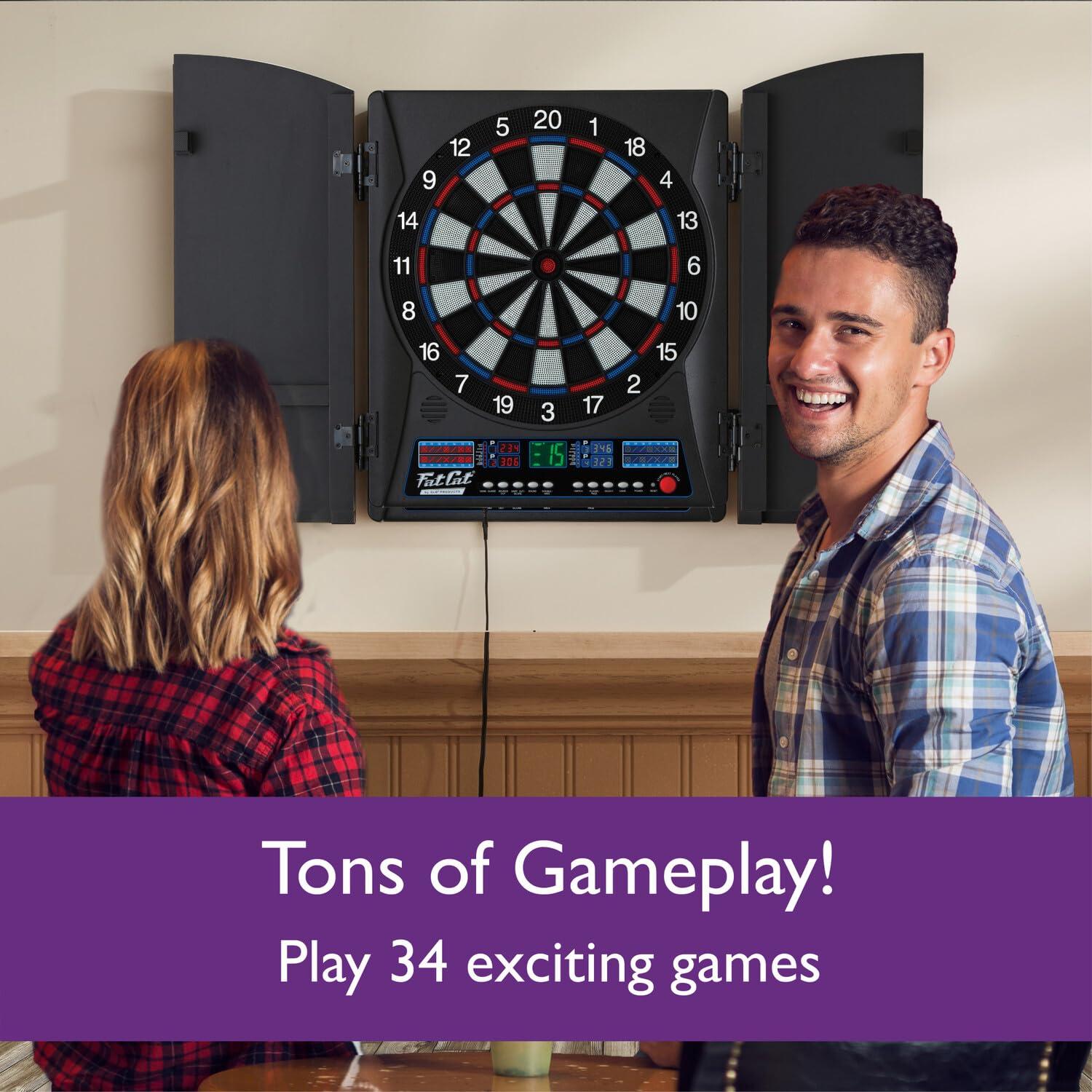 Fat Cat Electronic Dartboard and Cabinet Set with Darts
