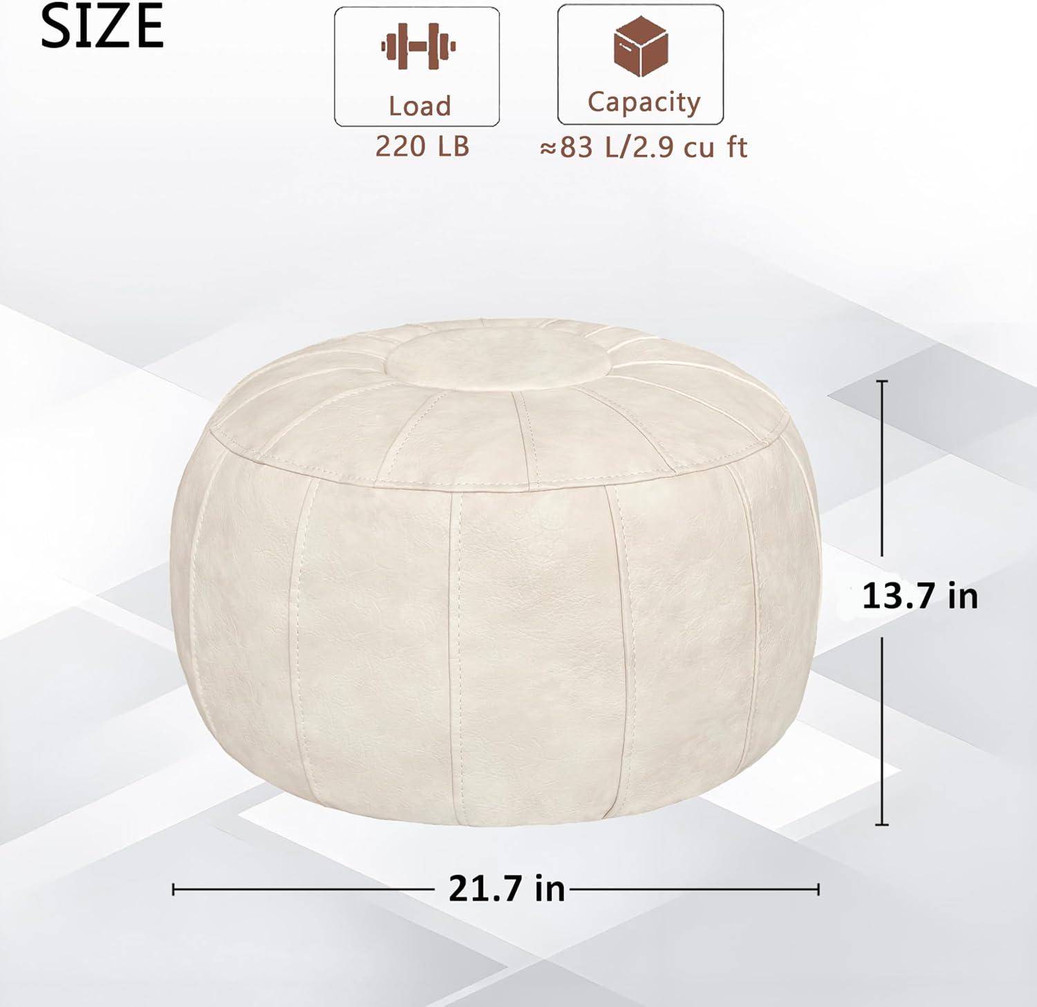 Unstuffed Handmade Moroccan Round Pouf Foot Stool Ottoman Seat Faux Leather Large Storage Bean Bag Floor Chair Foot Rest For Living Room, Bedroom Or Wedding Gifts