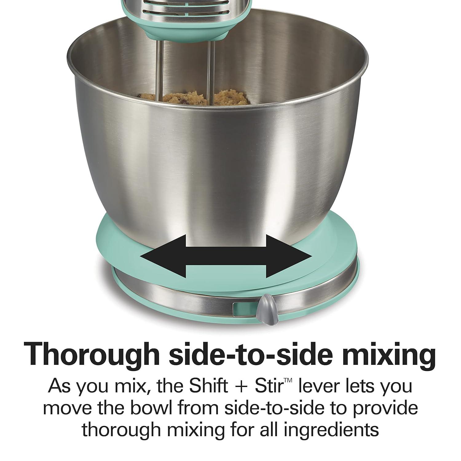 Hamilton Beach Classic Stand Mixer, 4 Quart, Aqua Blue with Accessories