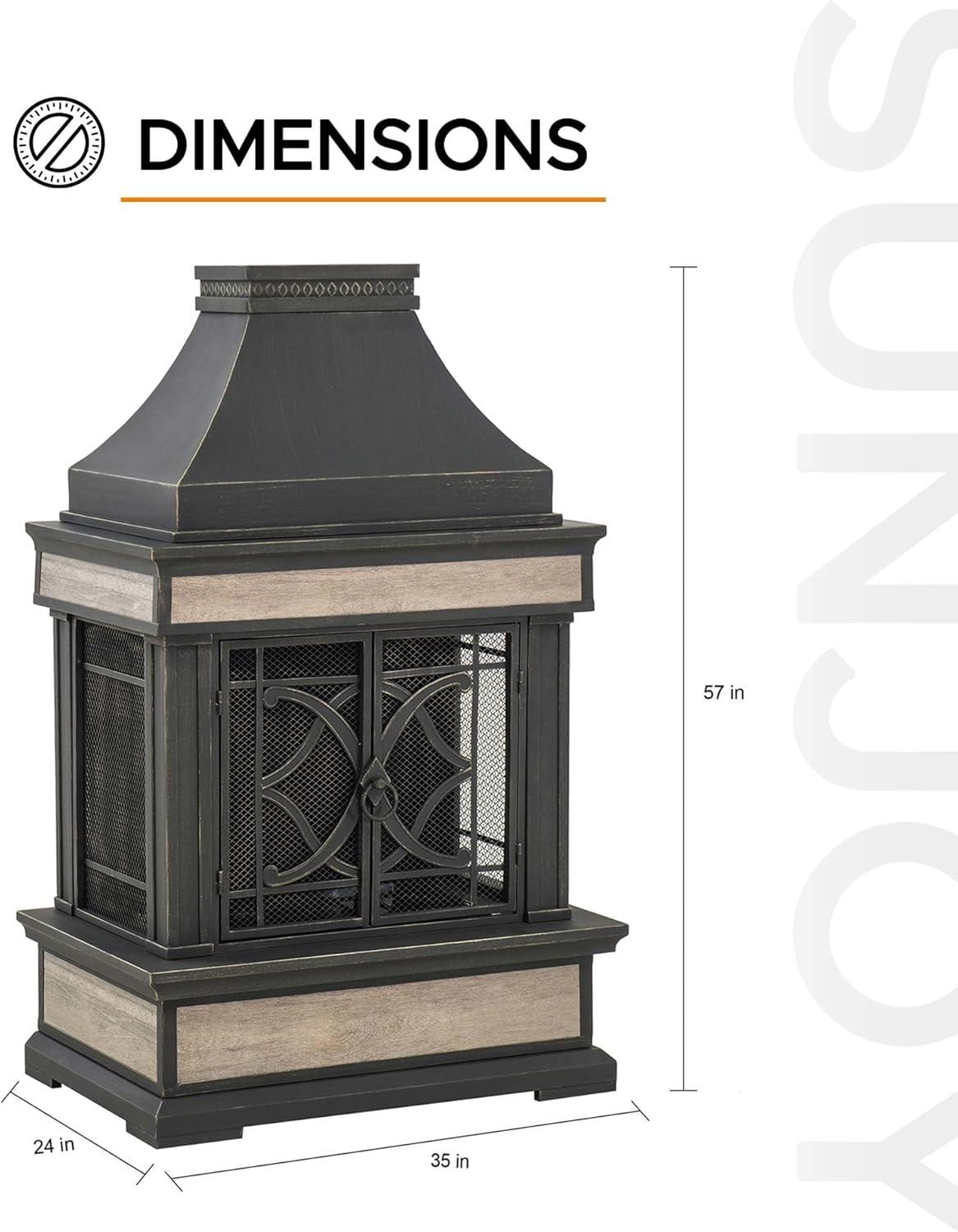 SUNJOY Outdoor 57 inch Steel Wood Burning Fireplace with Fire Poker and Rain Cover