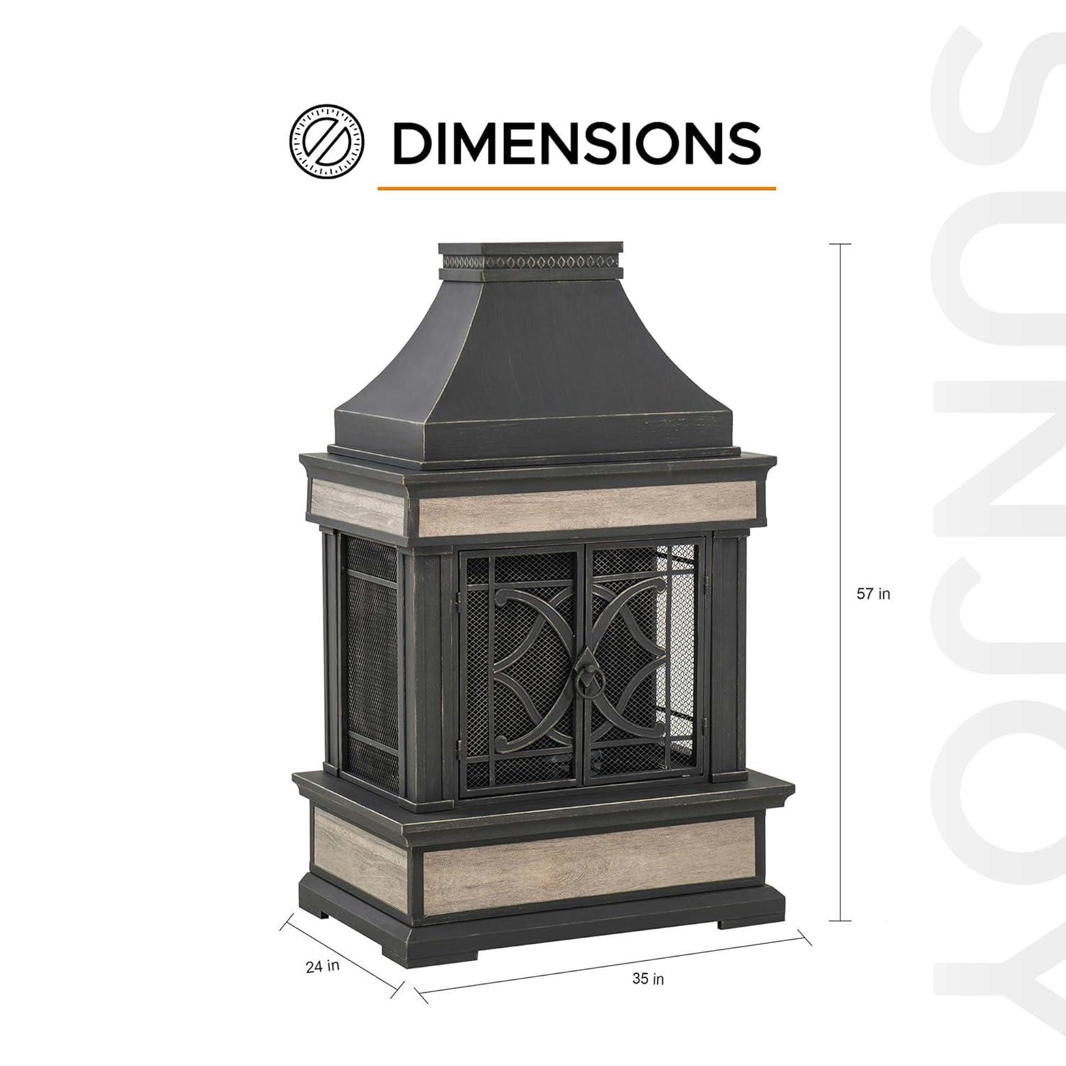 SUNJOY Outdoor 57 inch Steel Wood Burning Fireplace with Fire Poker and Rain Cover