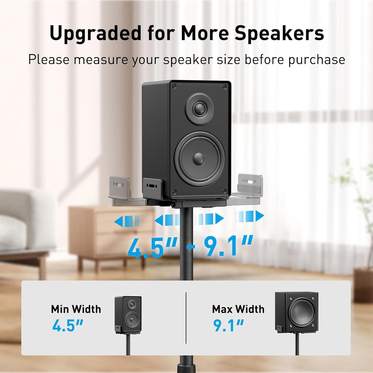 PERLESMITH Universal Speaker Stands Height Adjustable Extend 30.7 to 42.5 Holds Satellite Speakers & Bookshelf Speakers up to 11lbs-1 Pair PSSS2 Black