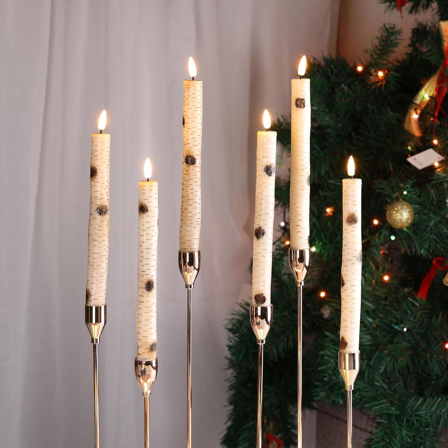 Birch Bark Flameless LED Taper Candles with Remote, Set of 6