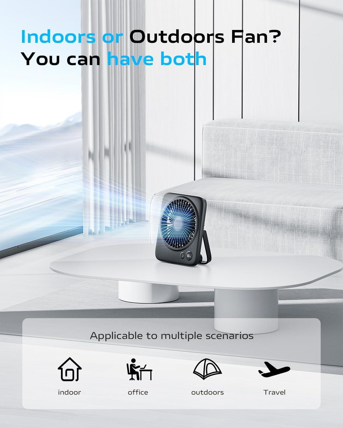 Black Slim Foldable Battery-Powered Desk Fan with USB Charging