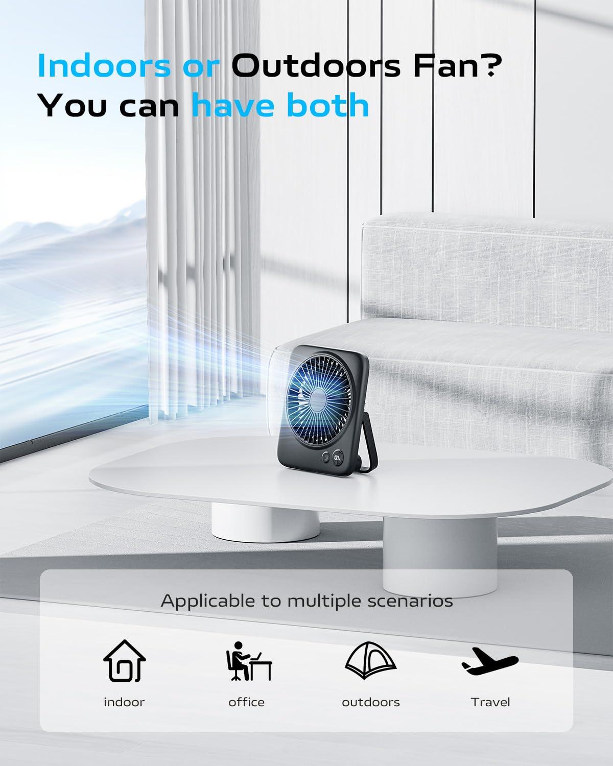 Black Slim Foldable Battery-Powered Desk Fan with USB Charging