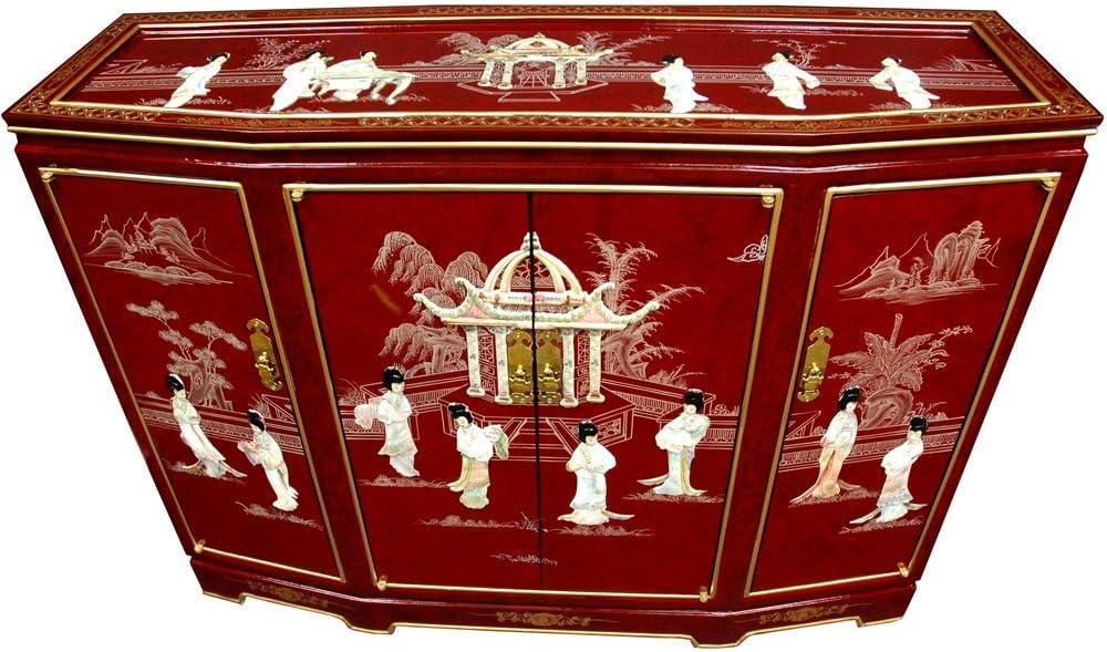 Oriental Furniture Slant Front Cabinet, Red color, 40.00"Wx 32.00"H