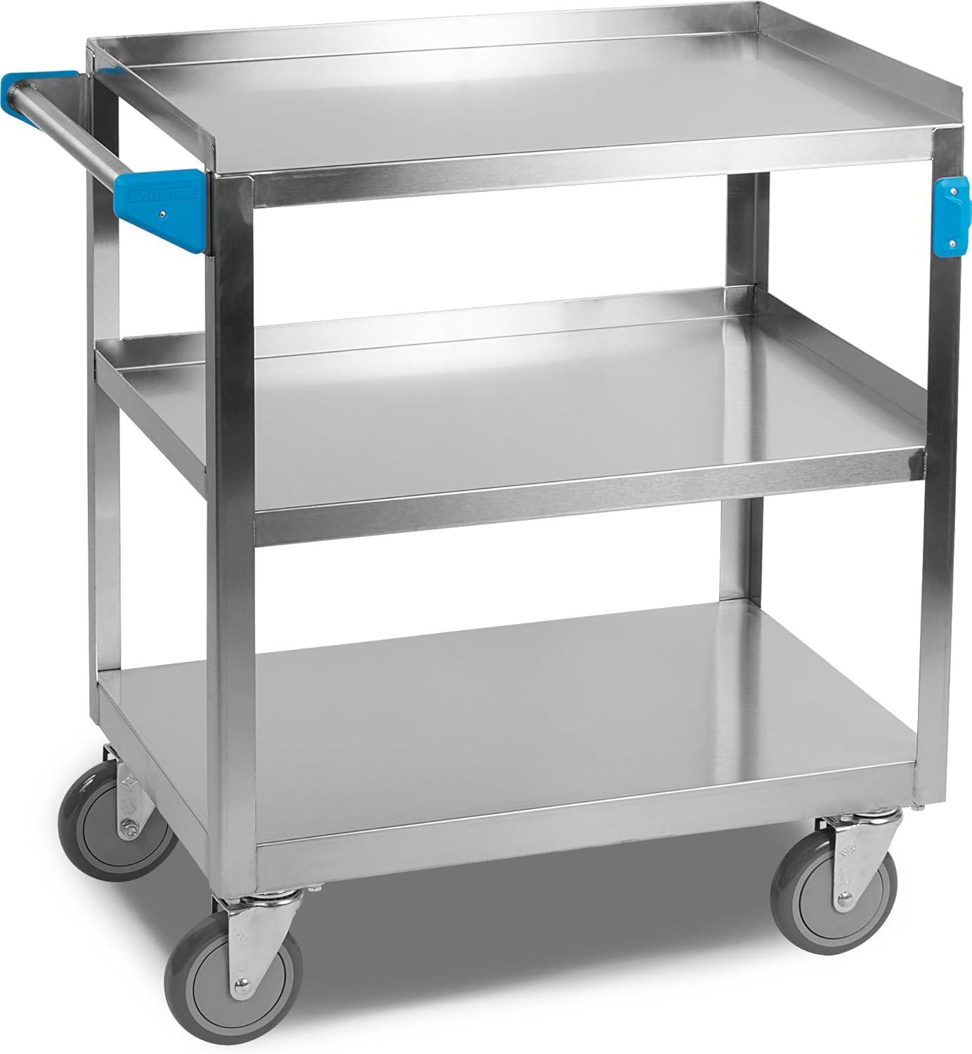 Stainless Steel 3-Shelf Utility Cart with Flat Ledge, Silver