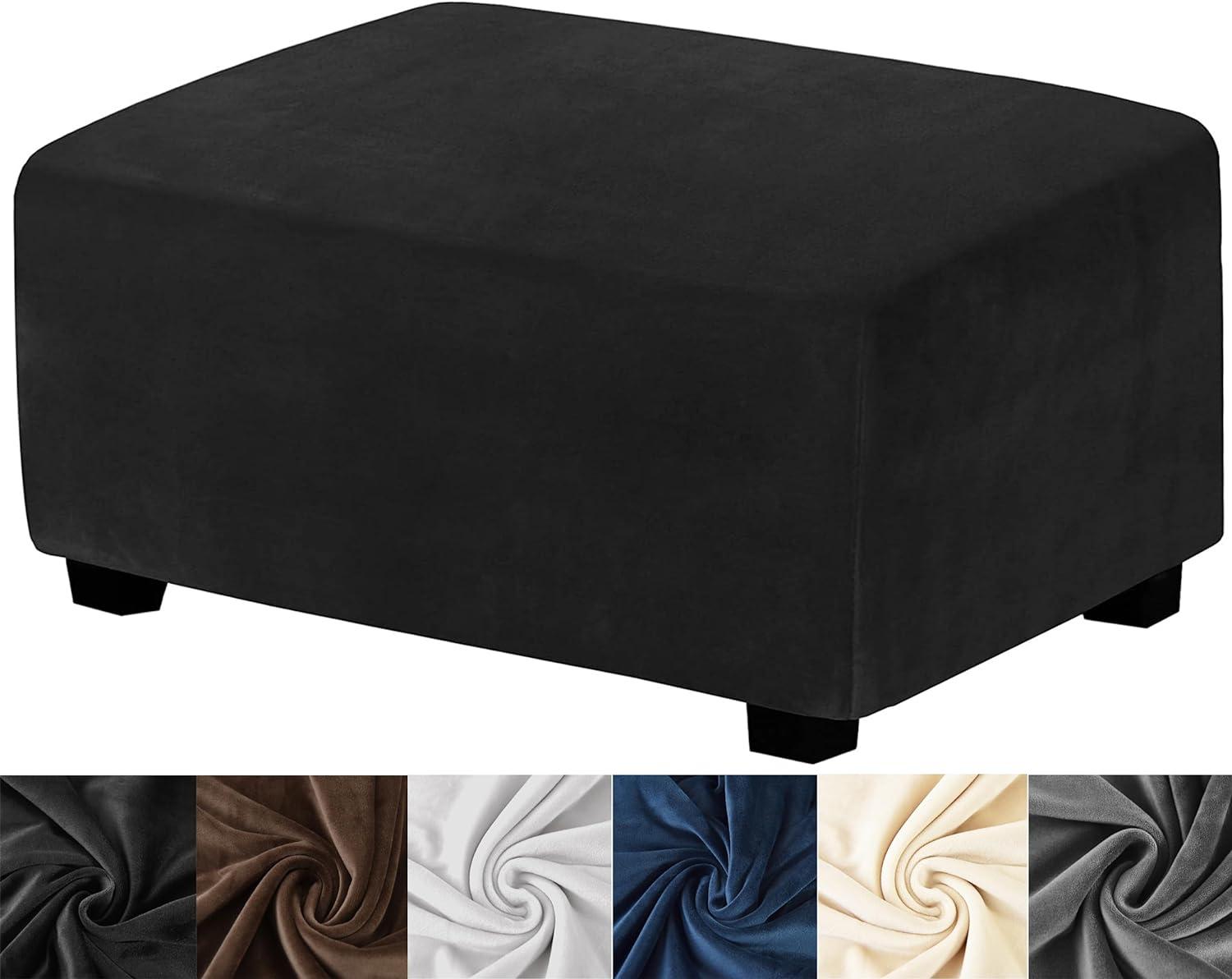 HFCNMY Ottoman Cover Rectangle,Stretch Velvet Slipcovers Rectangle Thick Covers Slipcover for Ottomans Soft Foot Stool with Elastic Bottom Beige Medium (ASMFDT20230725-7)