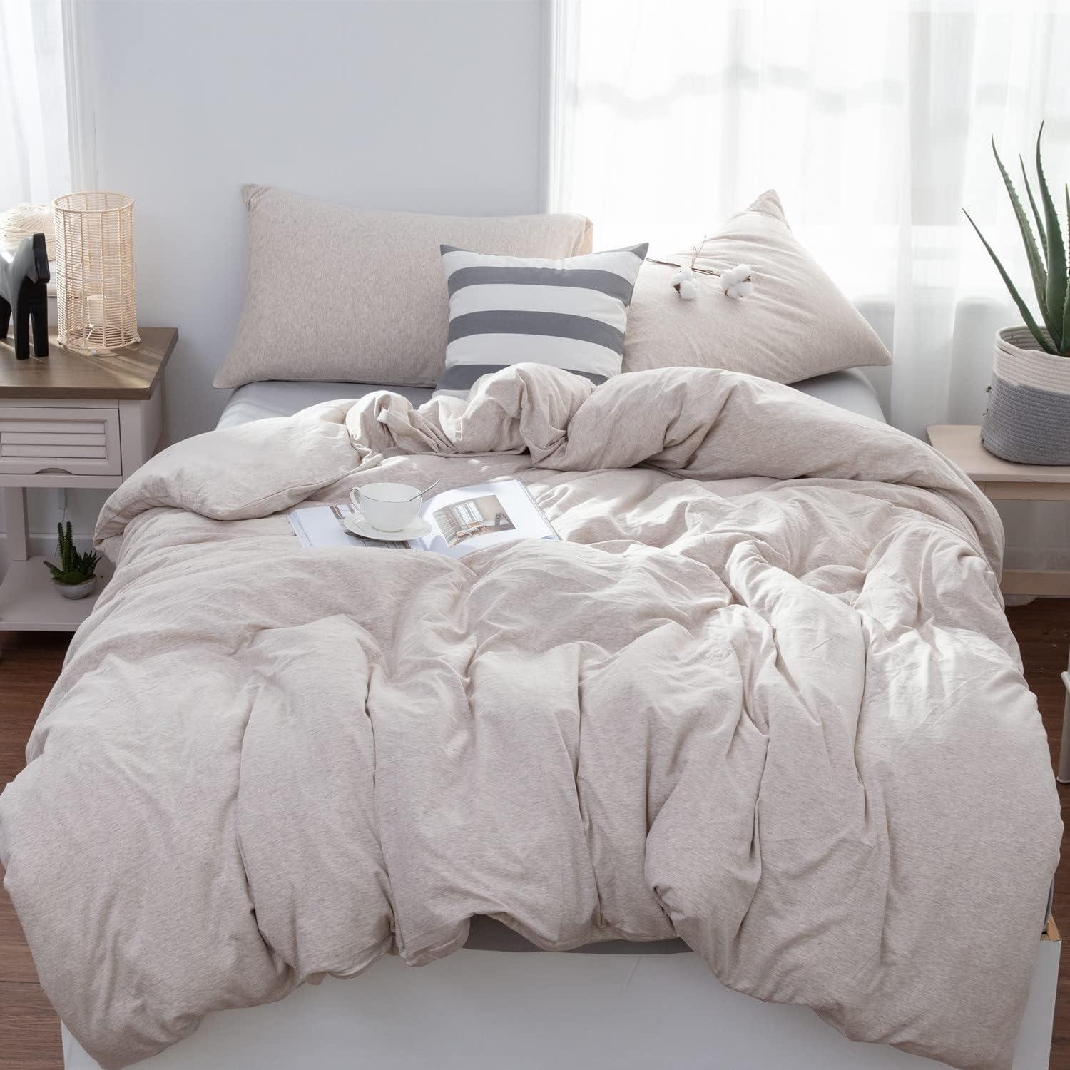 Beige Ultra Soft Jersey Cotton Queen Duvet Cover Set