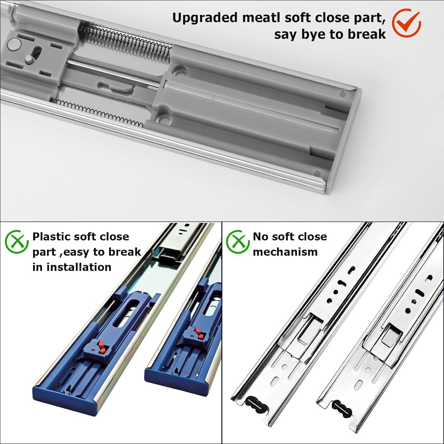 VVENACE 1 Pair 18 inch Soft Close Drawer Slides Full Extension Drawer Rails 100lb Ball Bearing Drawer Slides Side Mount Heavy Duty Slow Close Self Closing(Silver)