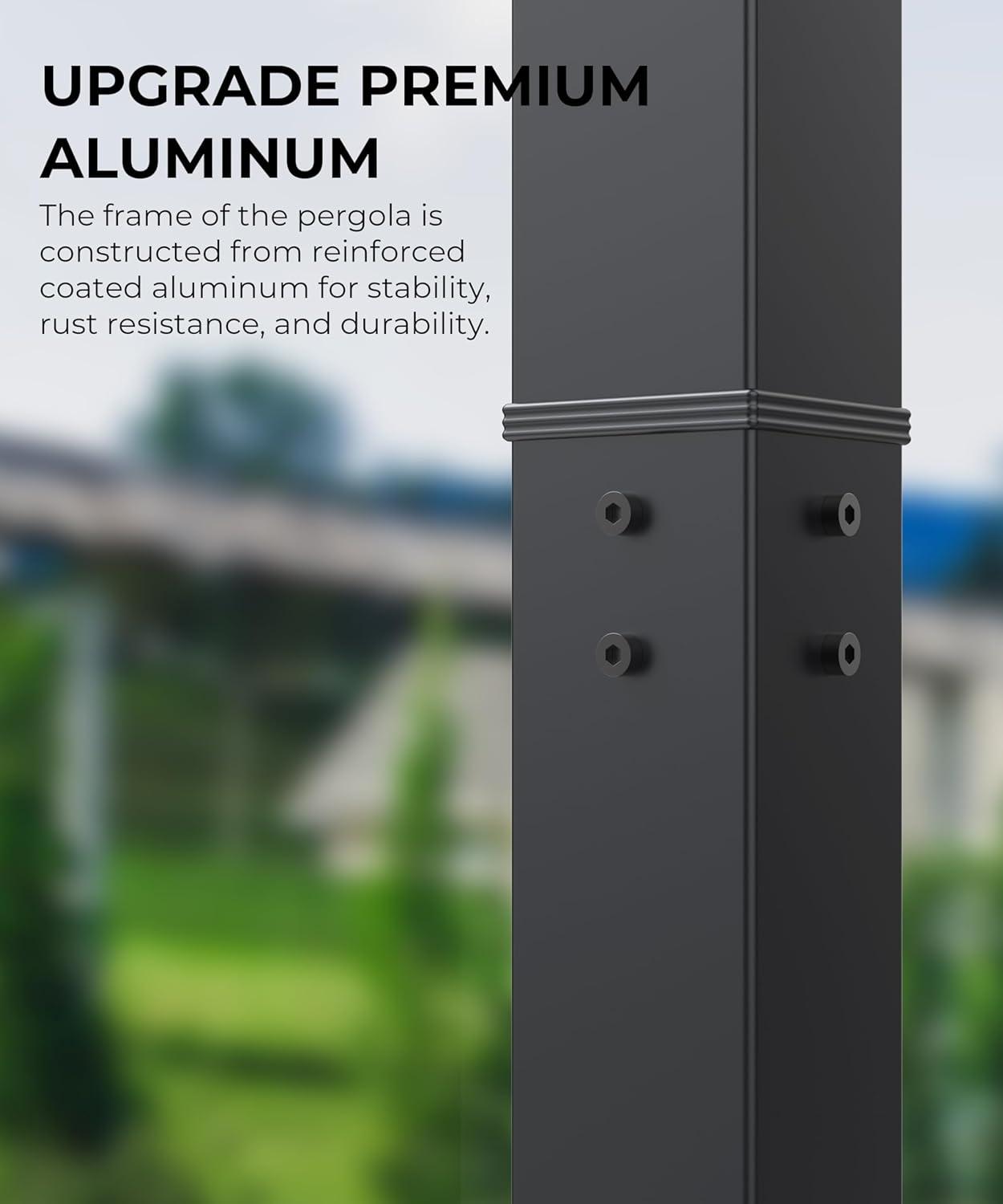 Gray Aluminum Pergola with Retractable Canopy for Outdoor Use