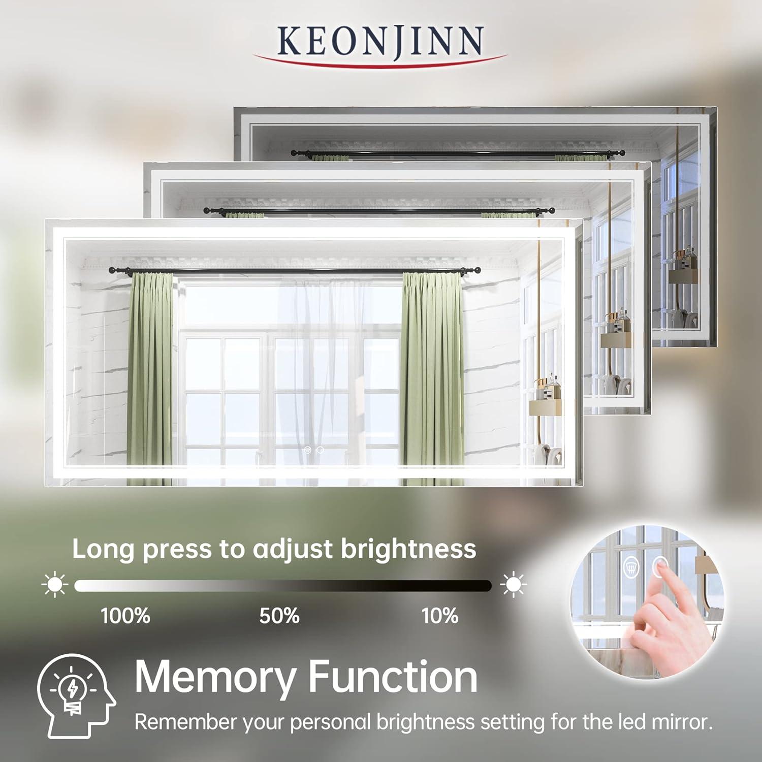 Keonjinn 84 x 32 Inch LED Bathroom Mirror with Lights 3 Color Temperature Frontlit Oversized Vanity Mirror Wall Mounted Anti-Fog, UL Listed LED Driver, Tempered Glass Dimmable Lighted Bathroom Mirror