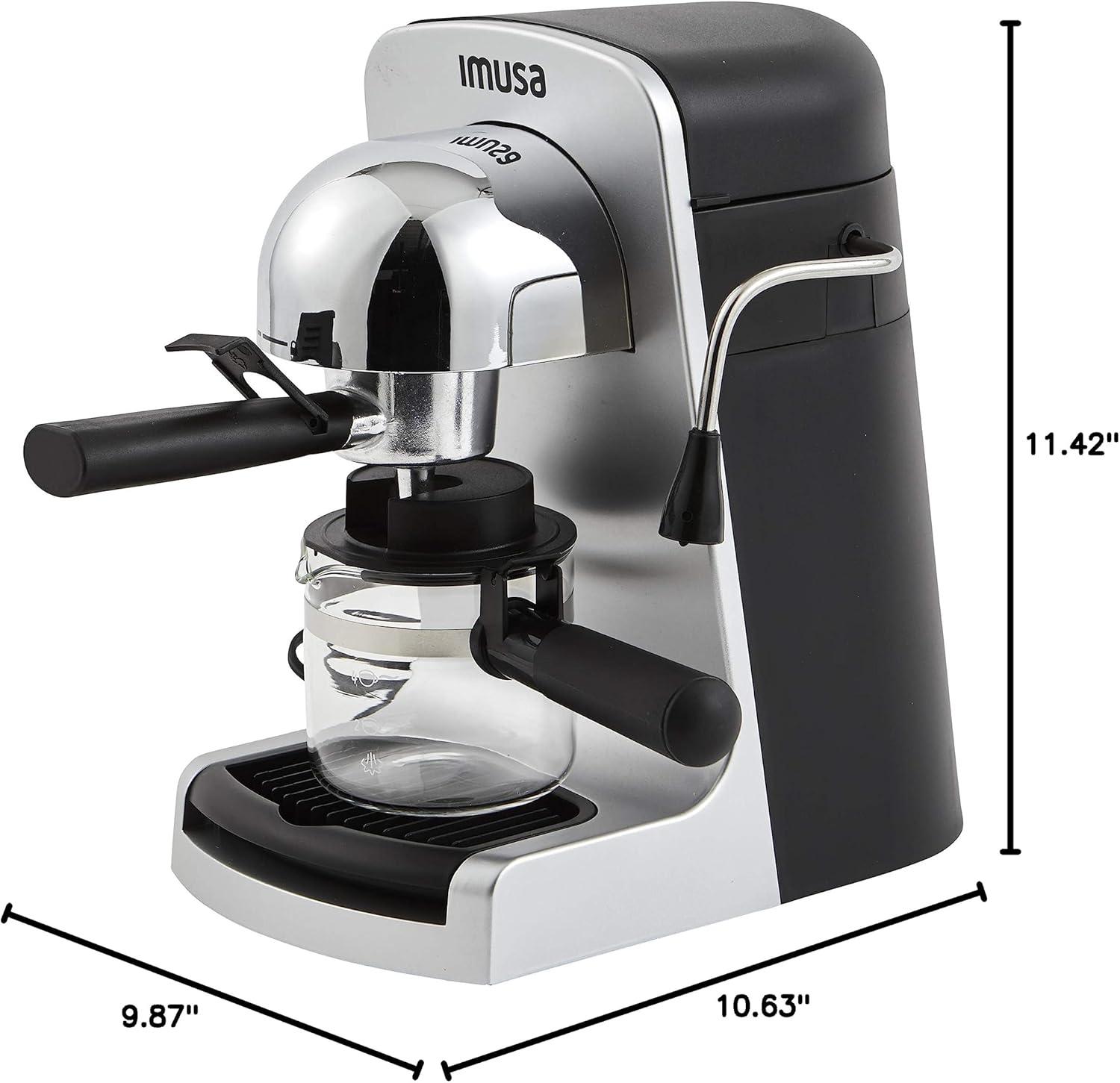 IMUSA GAU-18215 4 Cup Bistro Electric Espresso/Cappuccino Maker with Carafe, Silver