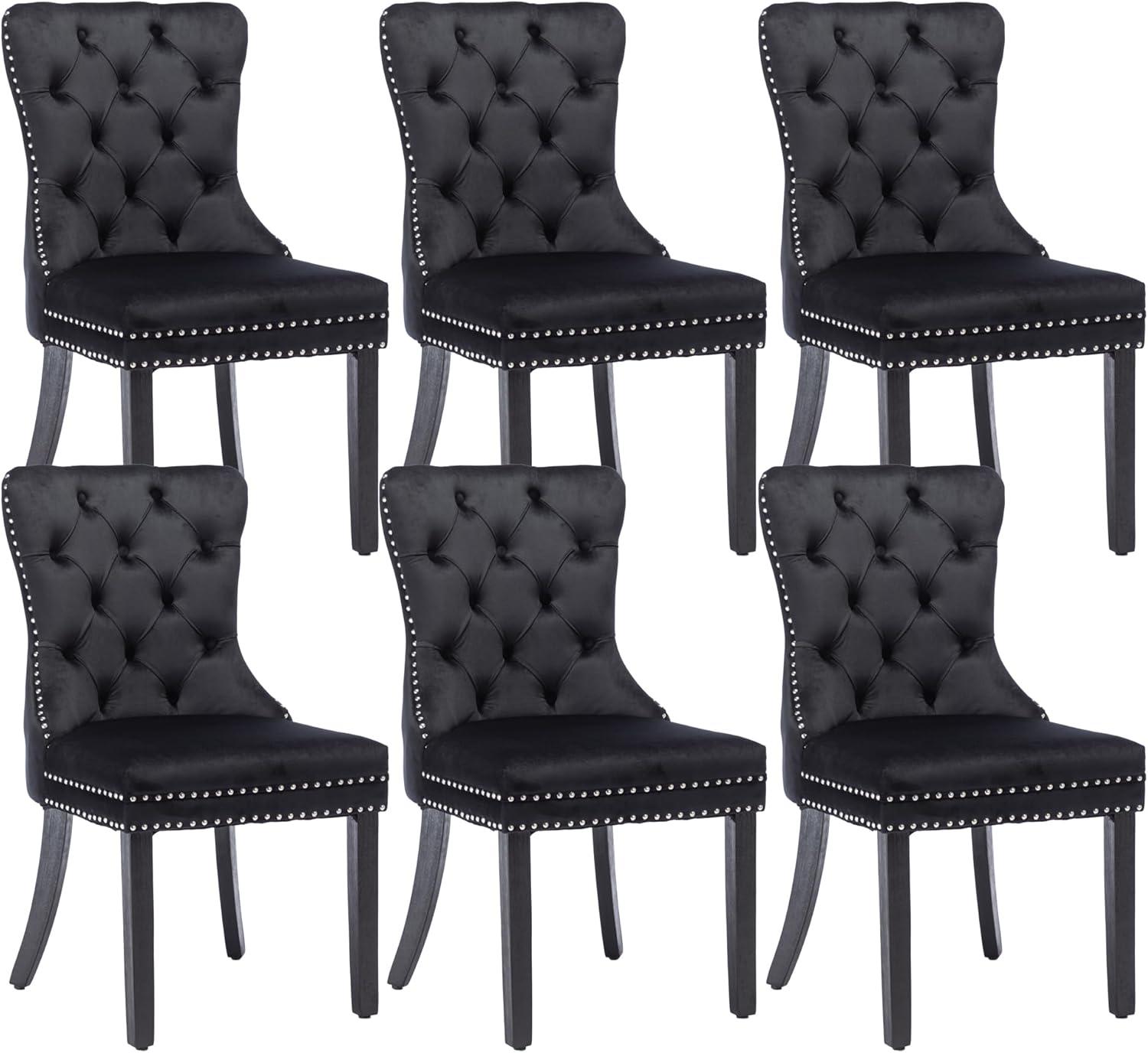 Westice Dining Chairs Set of 6, Tufted Dining Room Chair with Nailhead for Kitchen Restaurant, Black