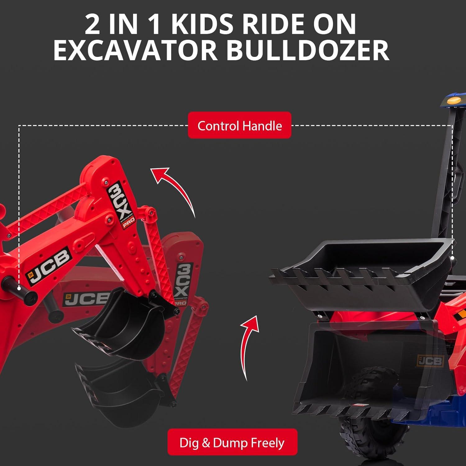 Hetoy 4 In 1 Ride On Excavator, 12V Battery Powered Electric Vehicle For Kids With Remote Control