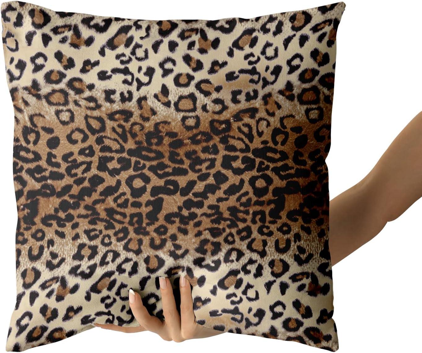 Brown Leopard Throw Pillow Cover - 2 Pcs Cheetah Pillow Case 20x20 inch Cotton Soft Animal Print Pillows Covers Decorative Cushion Cover for Home Couch Bed Sofa Double Side Printed