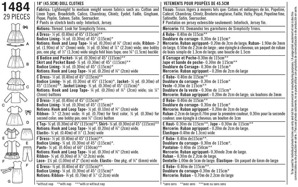 Simplicity One Size Doll Clothes Pattern, 1 Each