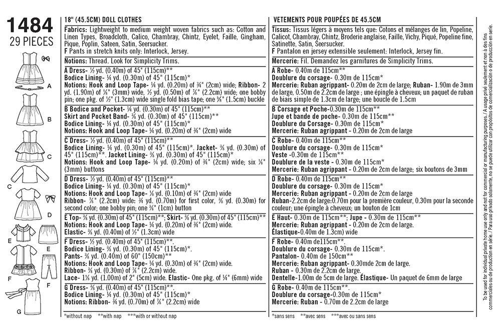 Simplicity One Size Doll Clothes Pattern, 1 Each