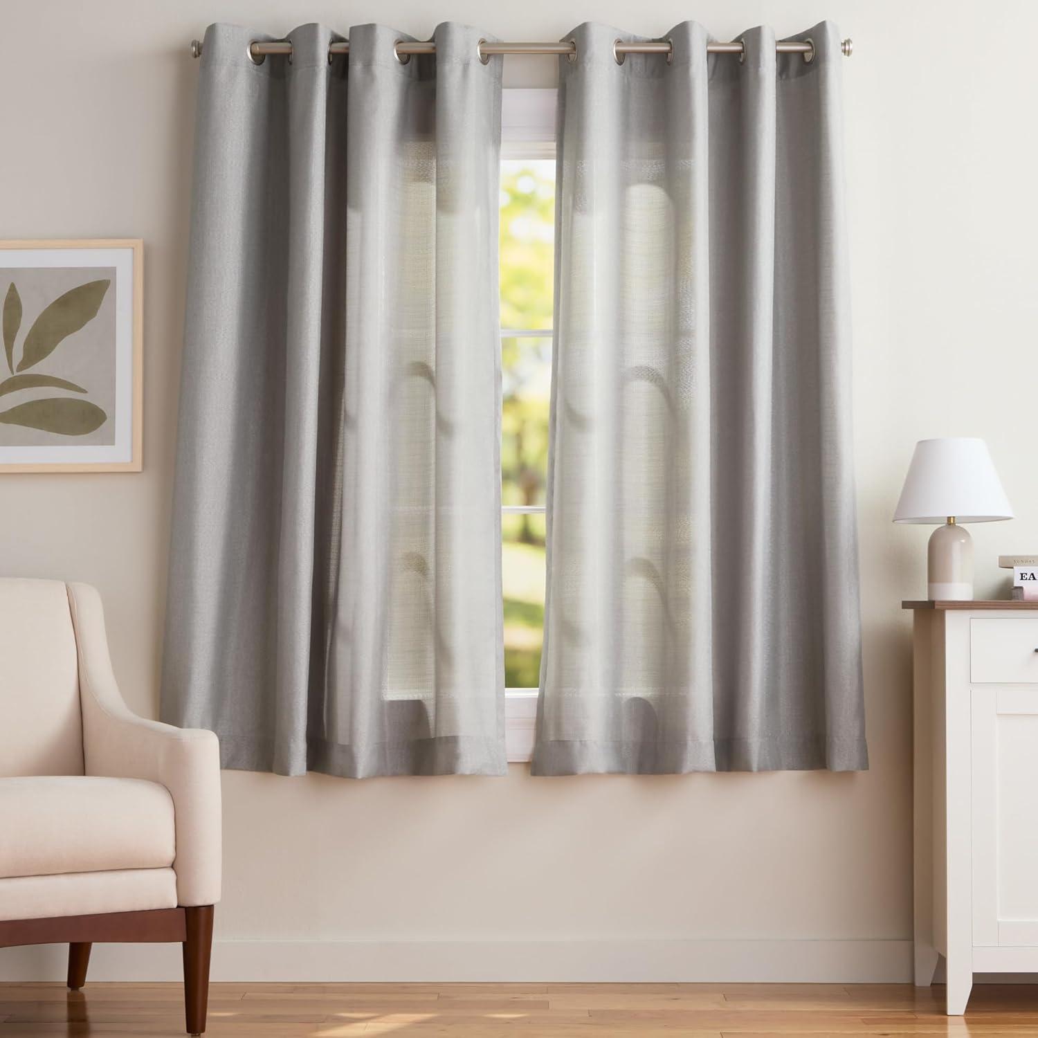 Set of 2 (63"x54") Loha Linen Grommet Top Light Filtering Curtain Panel Dove Gray - Exclusive Home: Modern Polyester