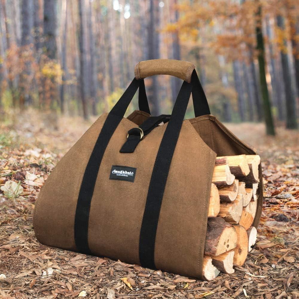 Large Brown Waxed Canvas Firewood Carrier Bag