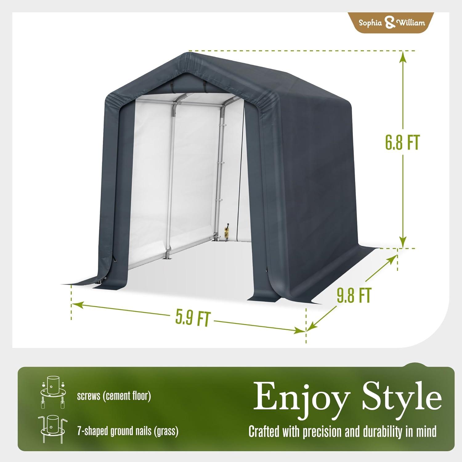 Alpha Joy 8 x 12 x 7.3ft Outdoor Storage Shed Heavy Duty Portable Carport Canopy Shelter, for Bike, Motorcycle, Garden Storage