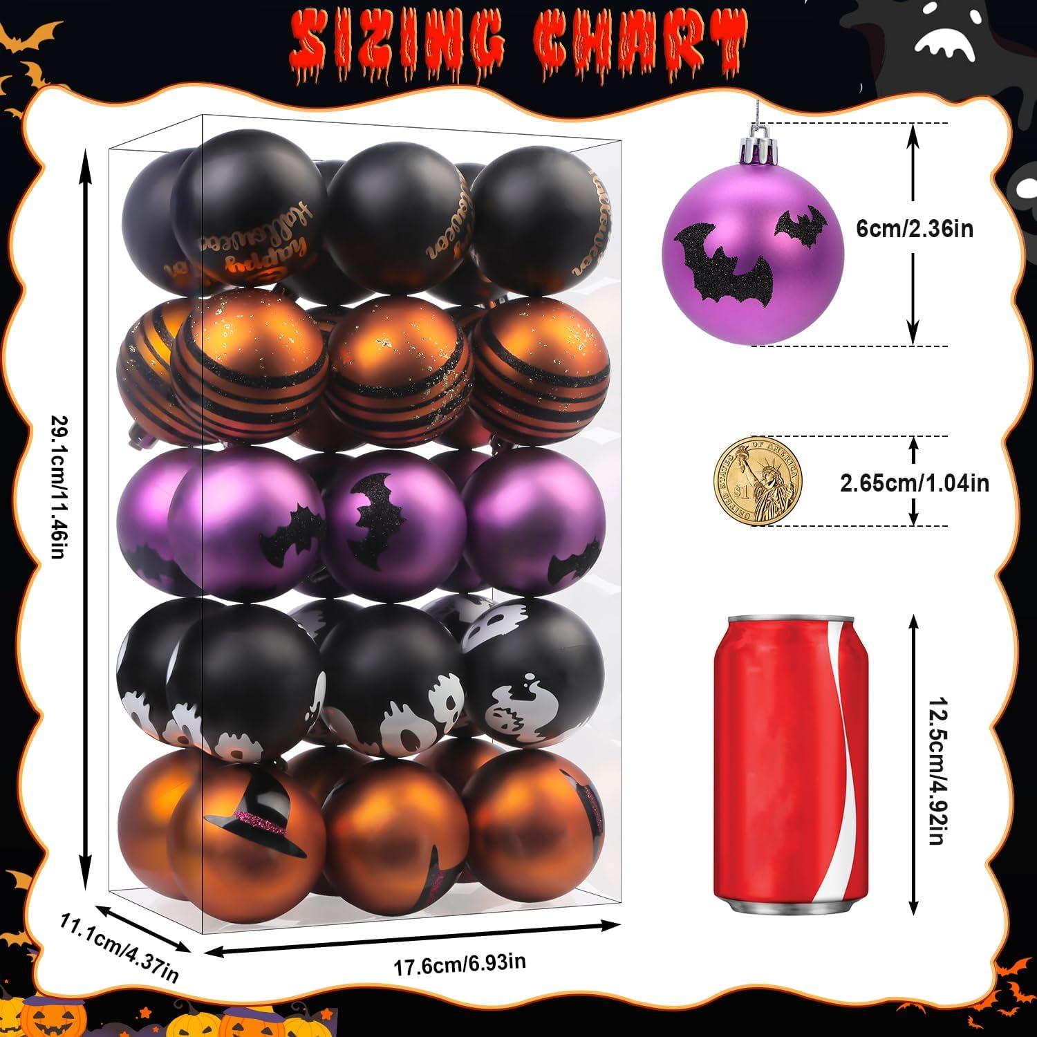 30-Piece Black, Orange, and Purple Shatterproof Halloween Ornaments Set