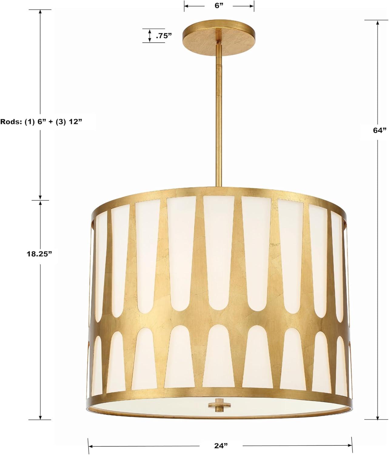 Royston Antique Gold 5-Light Drum Pendant with Silk Shade