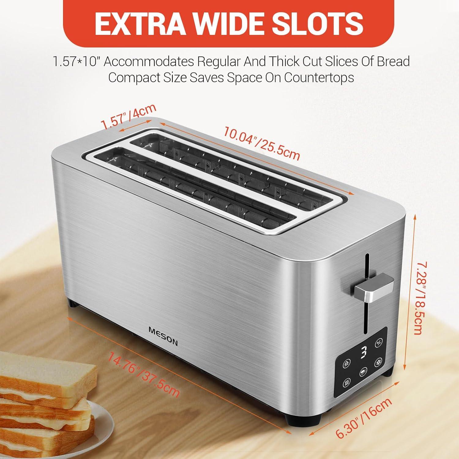 4 Slice Toaster with LED Timer Display, Stainless Steel Bread Toasters with Long Extra Wide Slots, 6 Bread Shade Settings, Bagel/Defrost/Cancel Function, Removable Crumb Tray, 120V/1300W