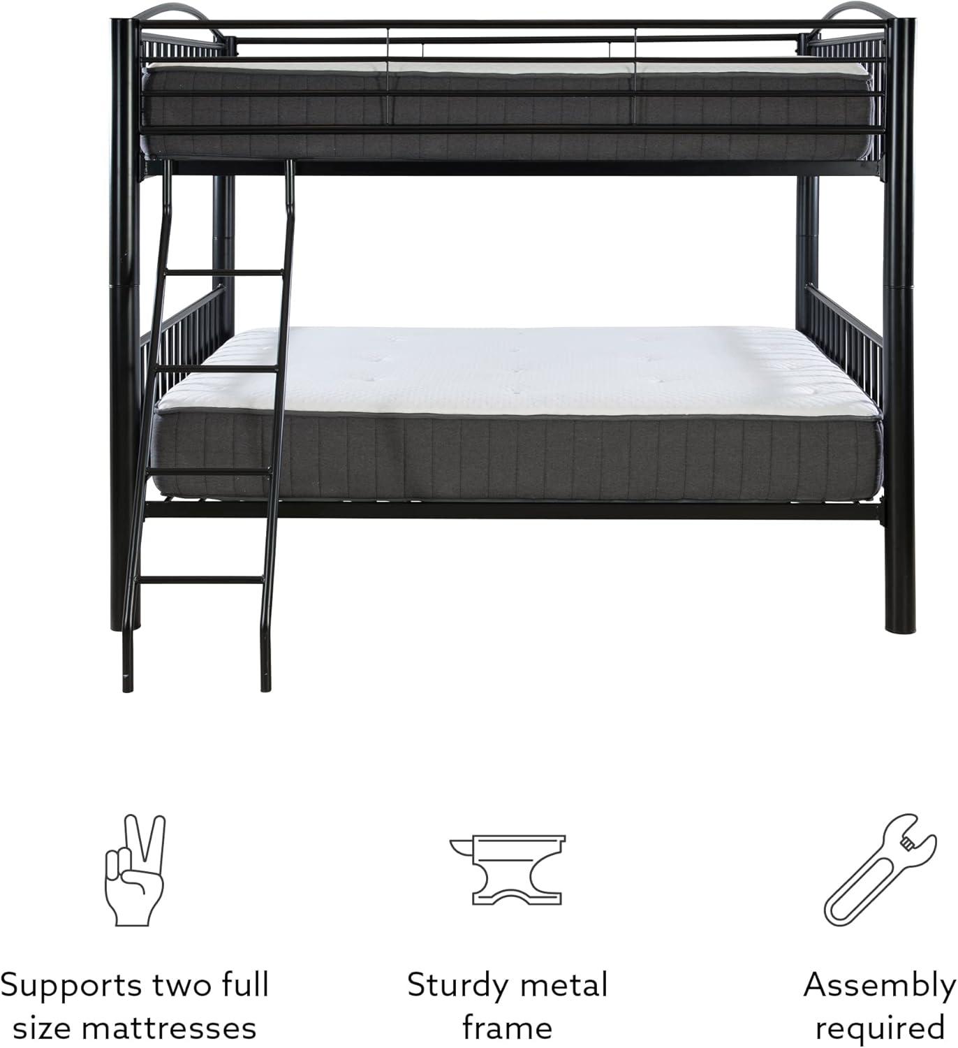 Sleek Black Metal Full Over Full Bunk Bed with Easy-Access Ladder