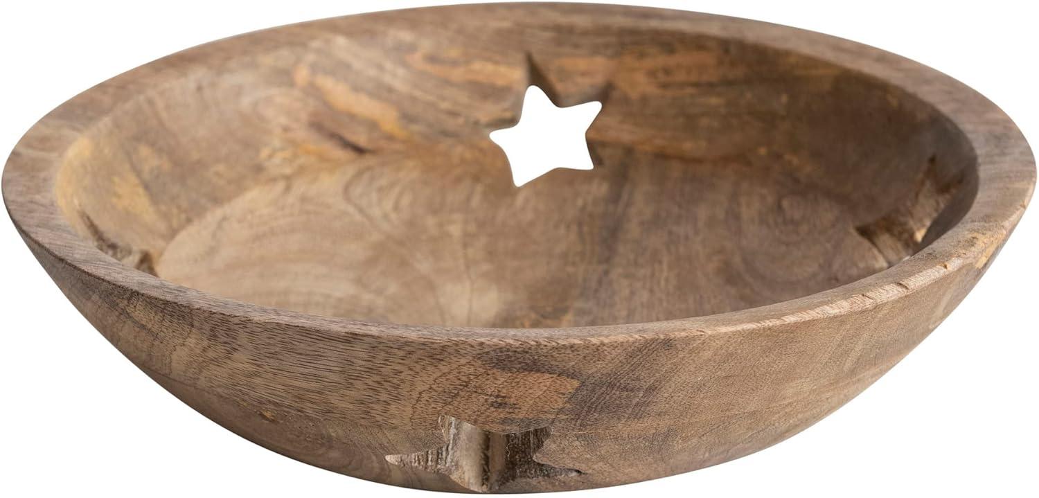 Natural Brown Mango Wood Bowl with Star Cut-Outs