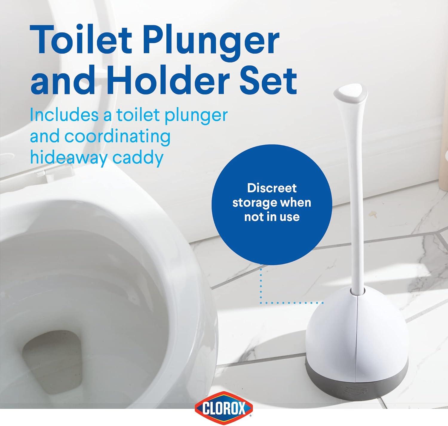 Clorox Toilet Plunger with Hideaway Storage Caddy, Set of 2