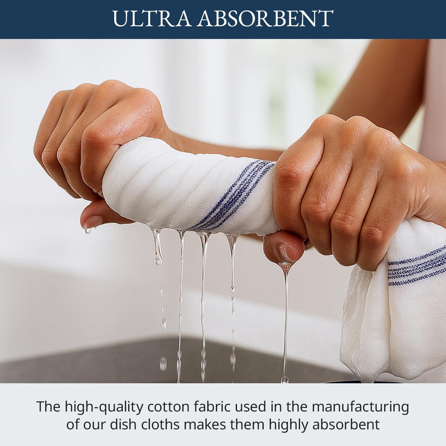 Kitchen Towels Set - 100% Pure Cotton Dish Towels for Kitchen, Super Absorbent Kitchen Hand Towel, Soft & Durable Dish Cloths, Pack of 12 – 15”x25”, Blue Stripe