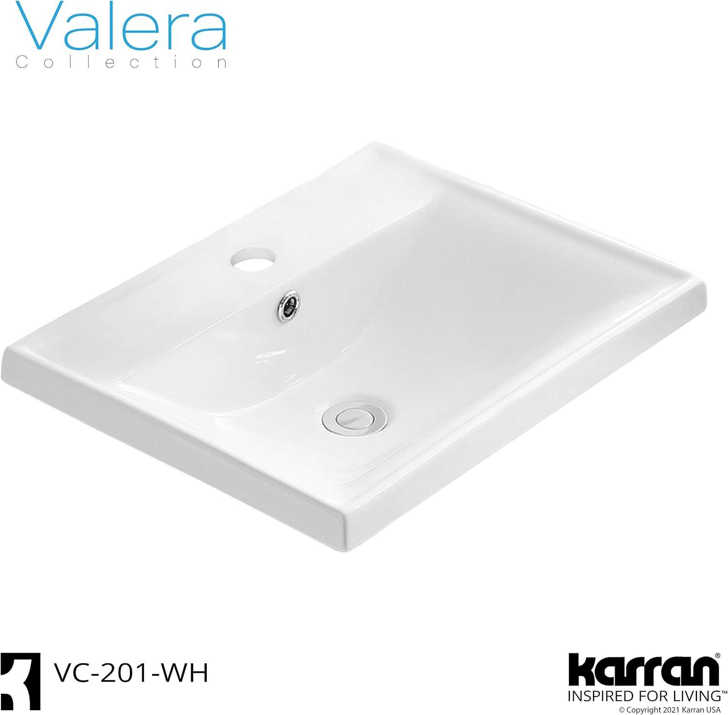 Karran Valera 20 In. Top Mount Vitreous China Rectangular Bathroom Sink With Overflow Drain
