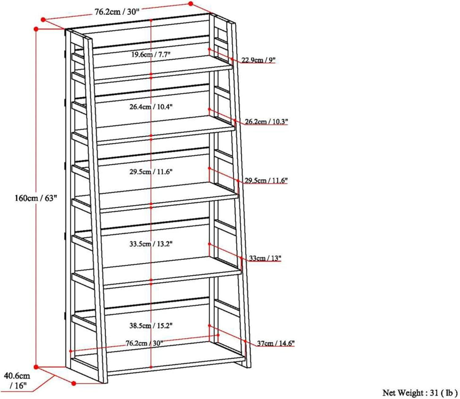 Acadian Solid Wood 63'' Ladder Shelf in Light Golden Brown