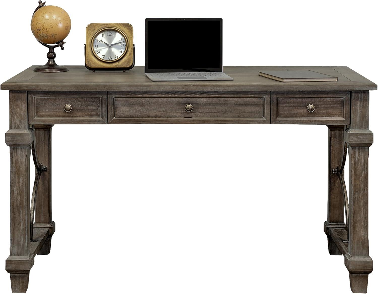 Gray Wood Home Office Desk with USB and Power Outlets